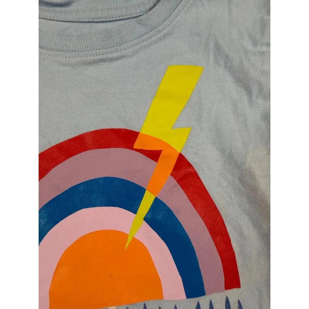 Tea Collection Rainbow Lightning Rain Graphic Long Sleeve Blue Tee Size 5